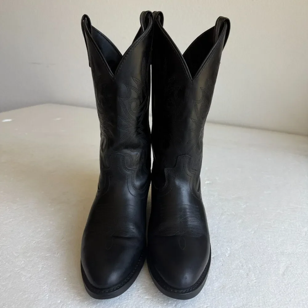 Men's Black Laredo Cowboy Boots 4240 Size 8.5D Lea Vamp Fox Western Point Toe